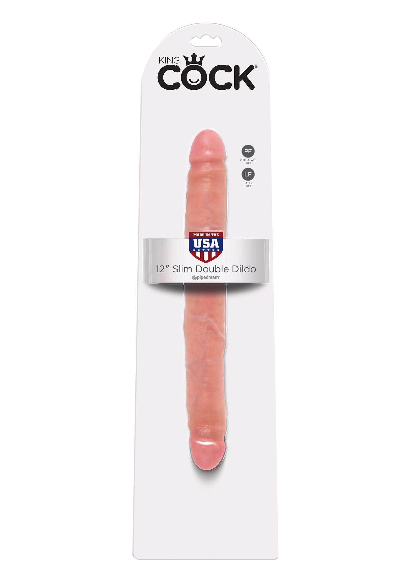 Двухсторонний фаллоимитатор King Cock Slim Double,  30 см (телесный)