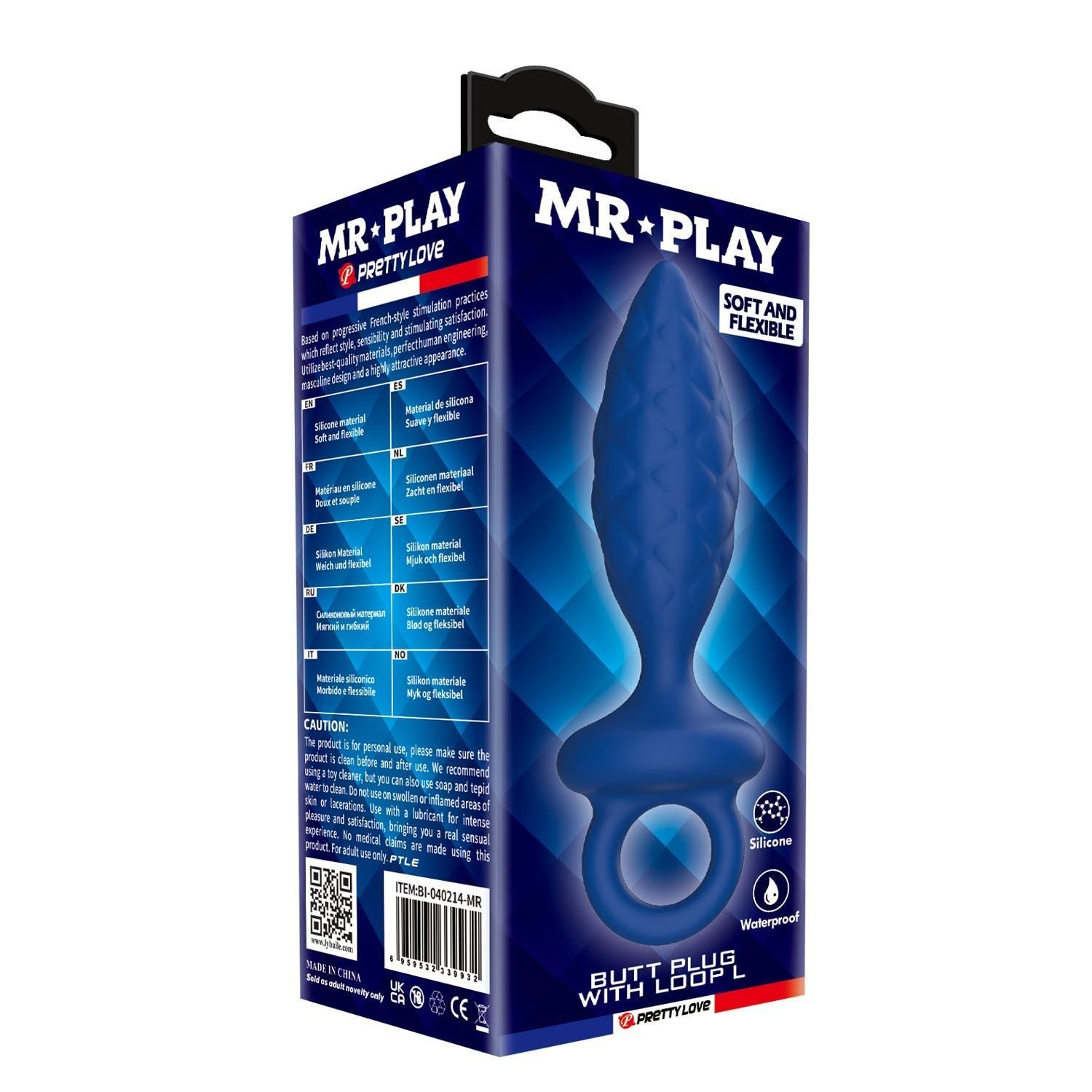Korek analny Mr. Play Butt Plug with Loop L, 15,7 cm (niebieski)