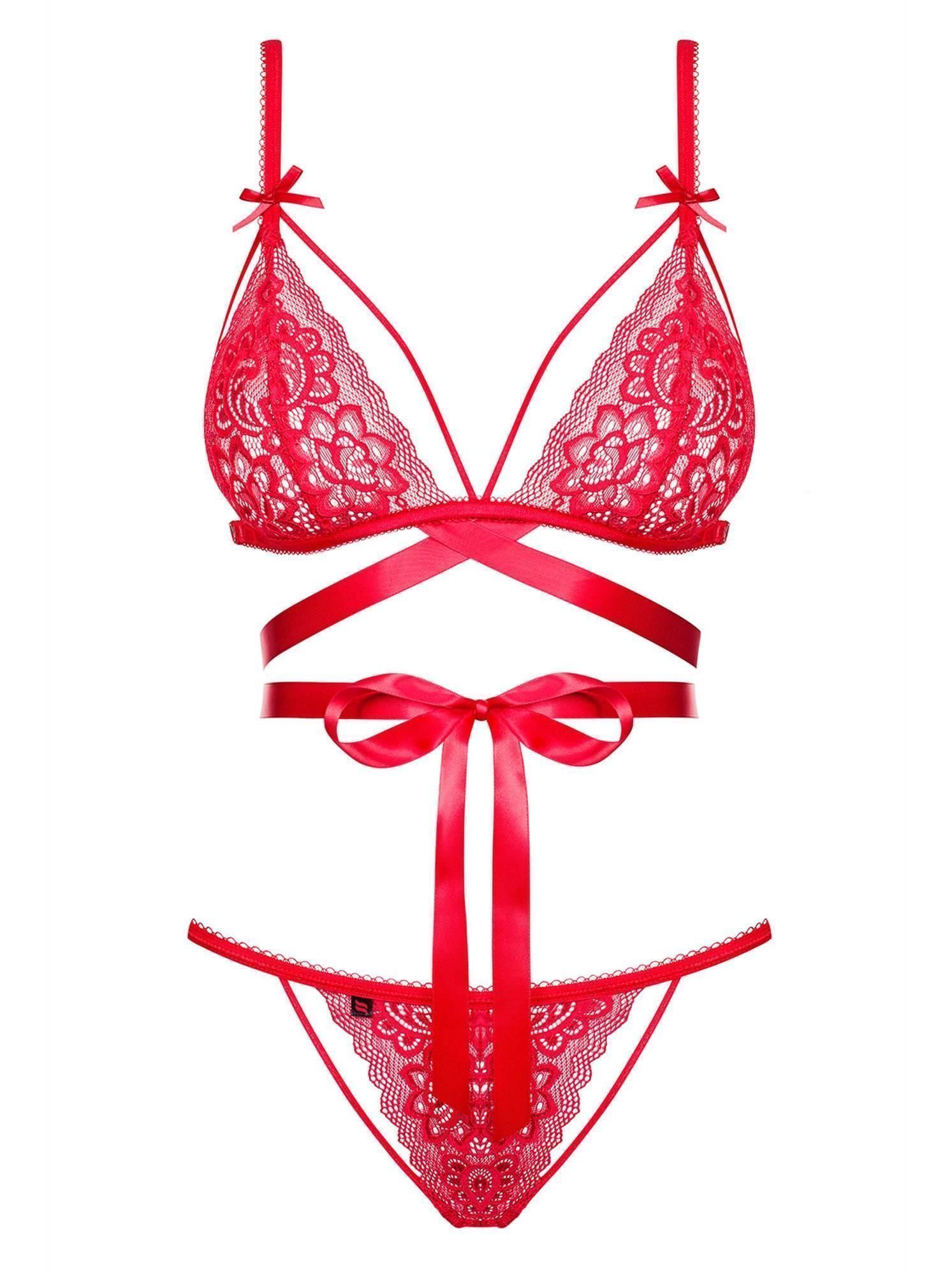 Эротический комплект Obsessive Lovlea, L/XL (красный)