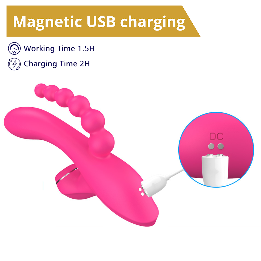 Вибратор Sweet Play Sucking Vibrator With Anal Beads A3, 20.8 см (розовый)