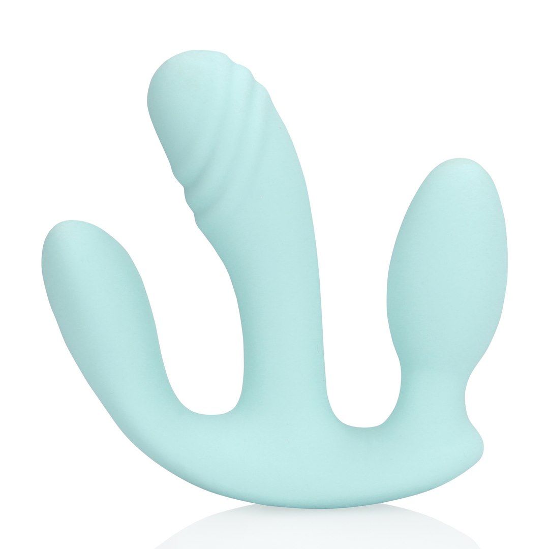 Вібратор Shots Three-In-One Liquid Silicone Vibrator, 11.4 см (блакитний)