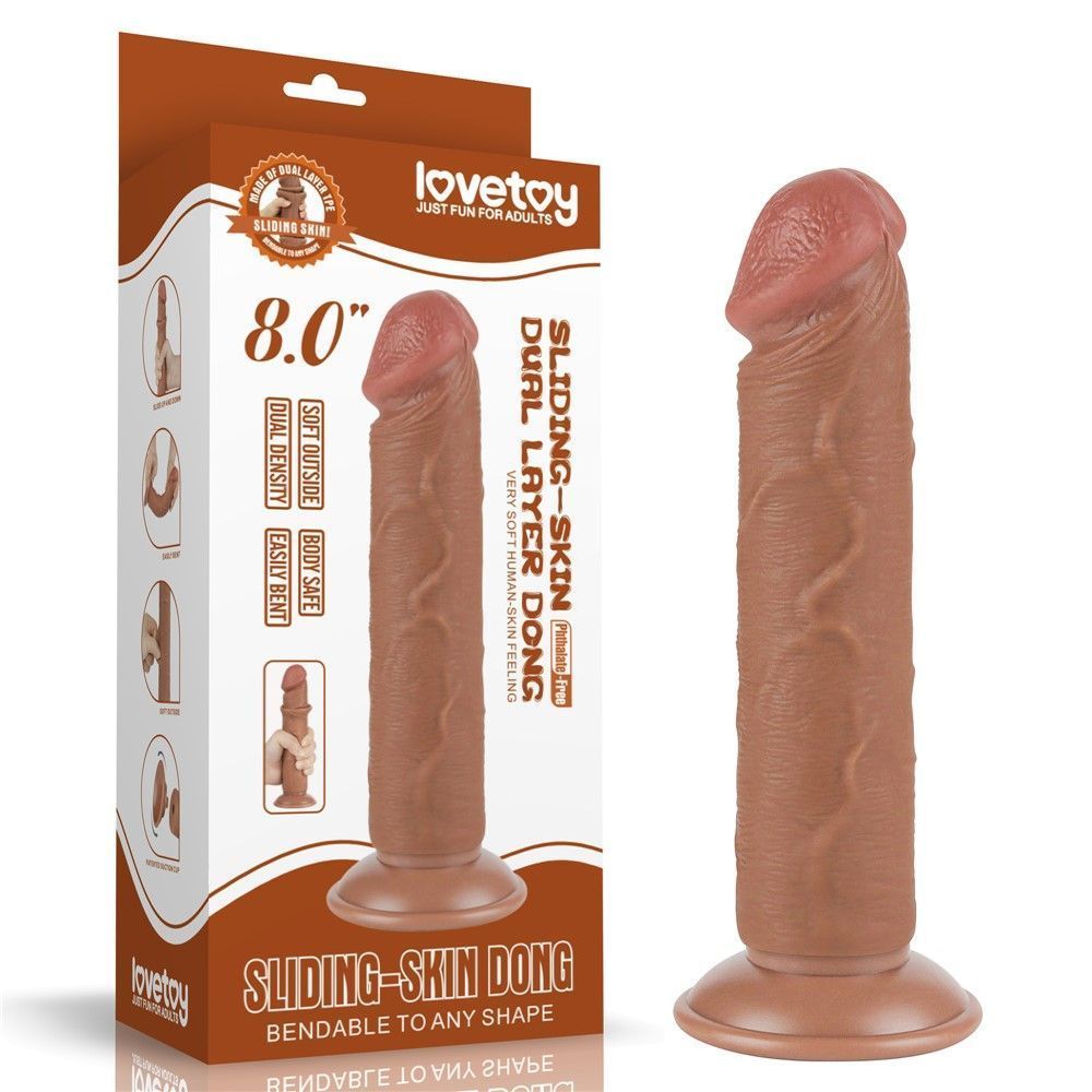 Фаллоимитатор Lovetoy Sliding Skin Dual Layer Dong 8", 20 см (коричневый)