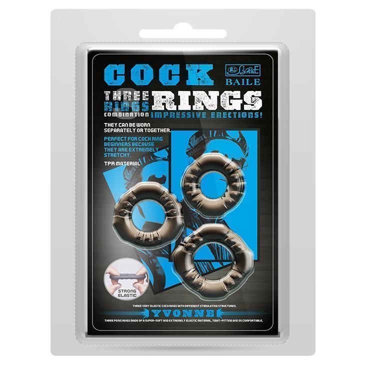 Набор эрекционных колец Baile Cock ring Yvonne Set, 3 шт (чёрный)