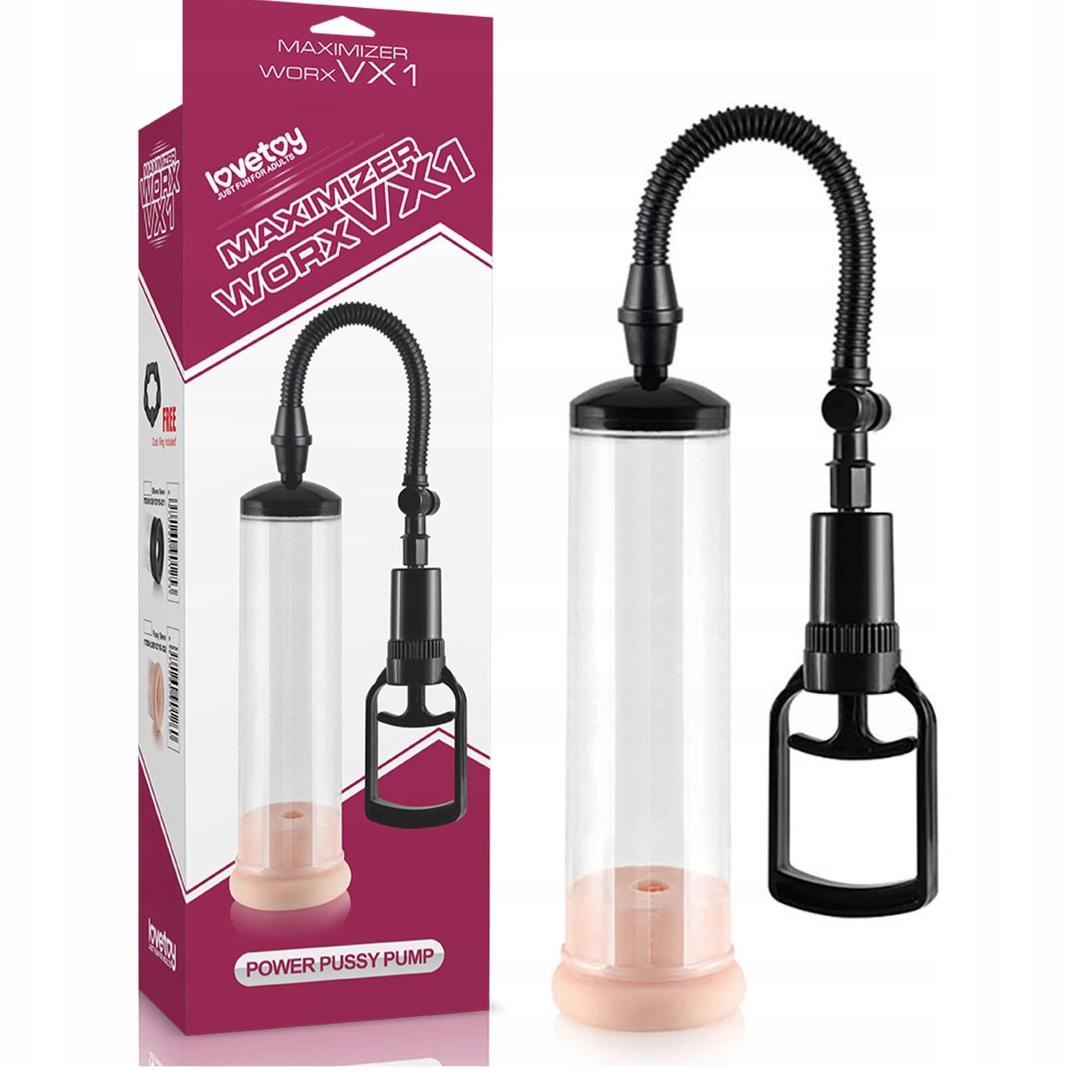 Помпа для пеніса LoveToy Maximizer Worx VX1, 20,3 см (прозорий)