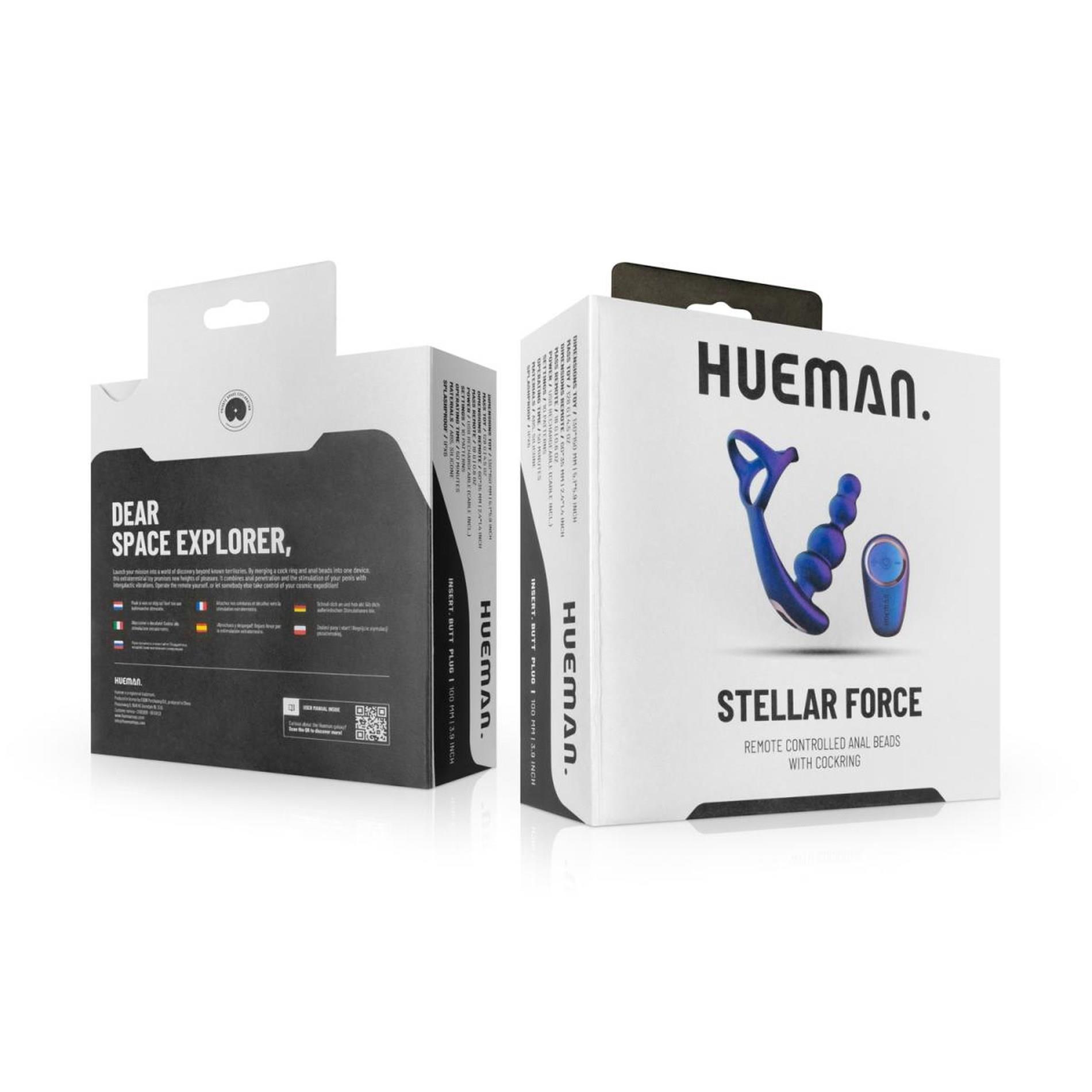 Анальна пробка з ерекційним кільцем Hueman Stellar Force, 10 см (синій)