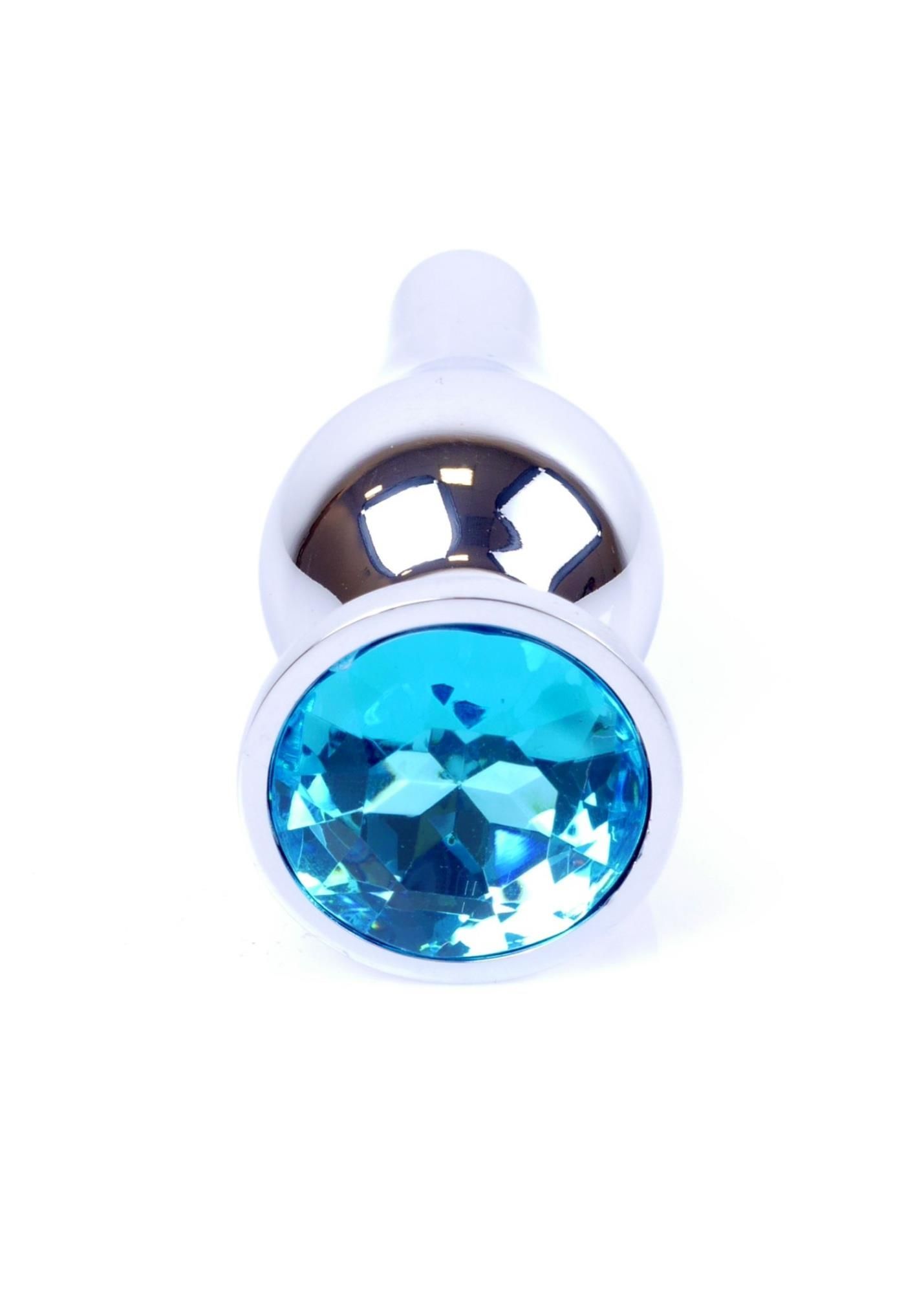 Металева анальна пробка з кристалом Boss Jewellery Silver Butt Plug Light, 9,5 см (блакитний)