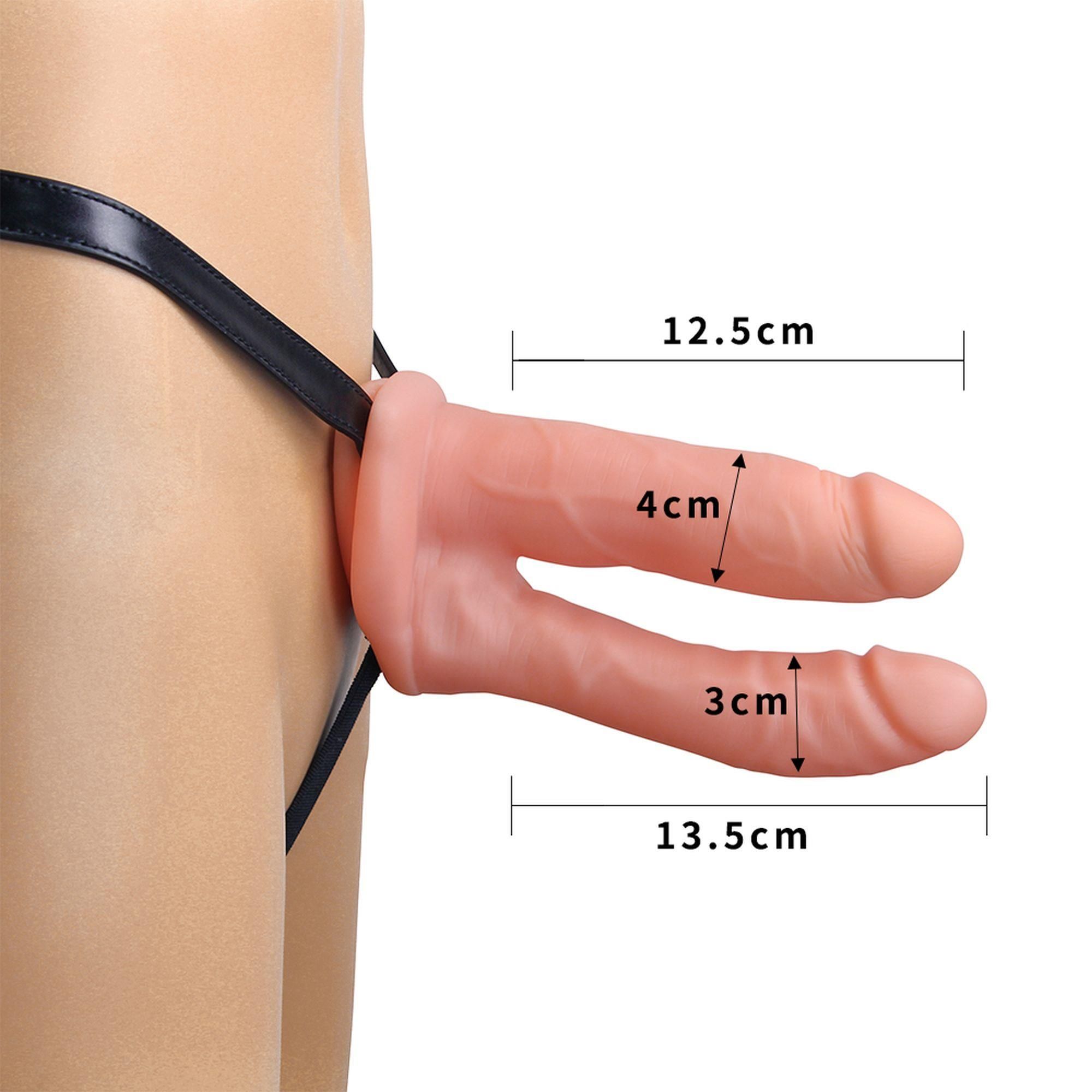 Страпон для двойного проникновения LoveToy Unisex Hollow Double Penetrator, 18 см (телесный)