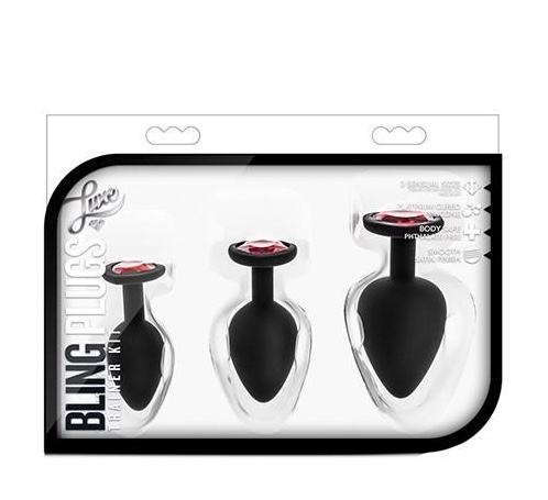 Zestaw korków analnych Luxe Bling Plugs Trainer Kit, 3 szt (czarny)