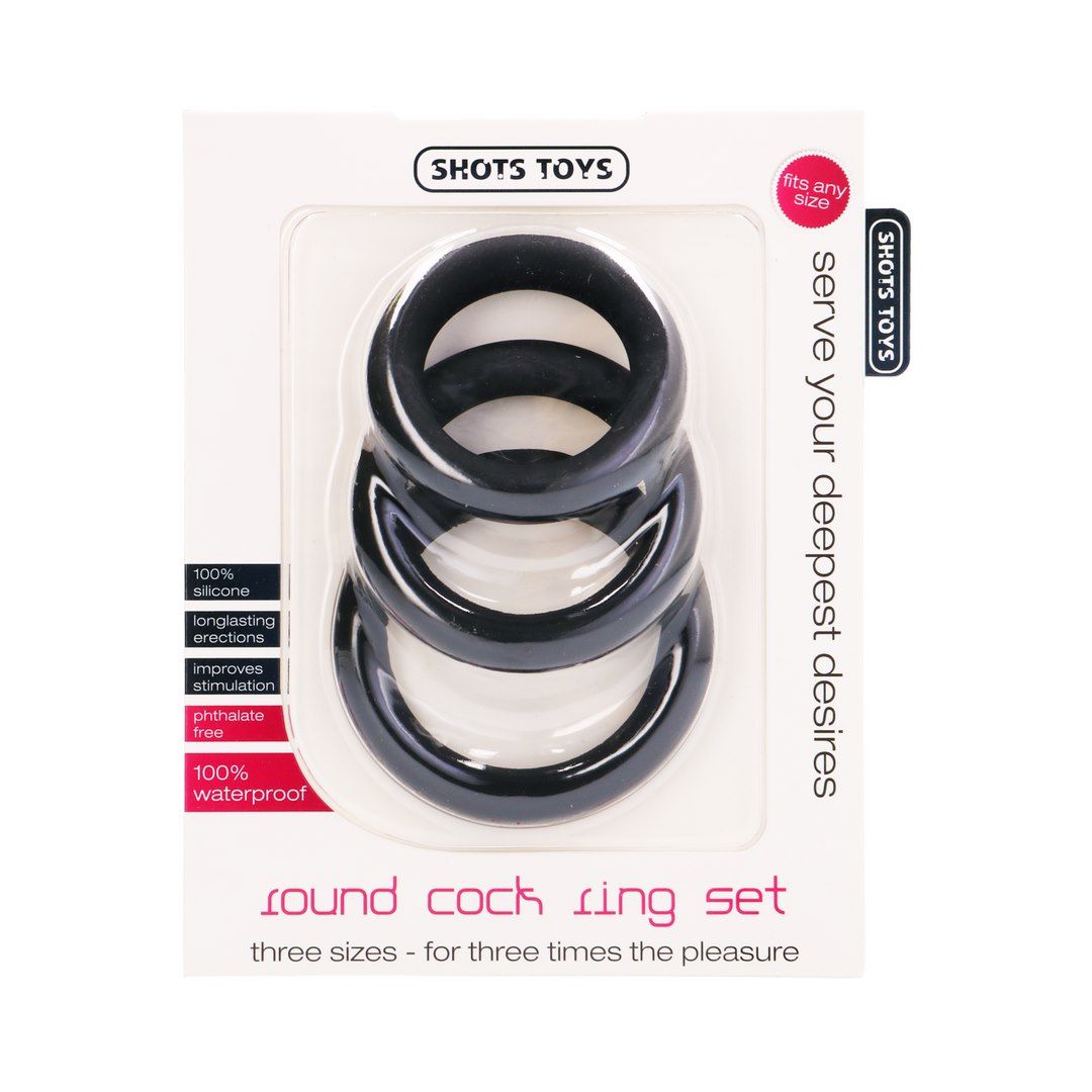 Набор эрекционных колец ShotsToys Round Cock Ring Set, 3 шт (черный)