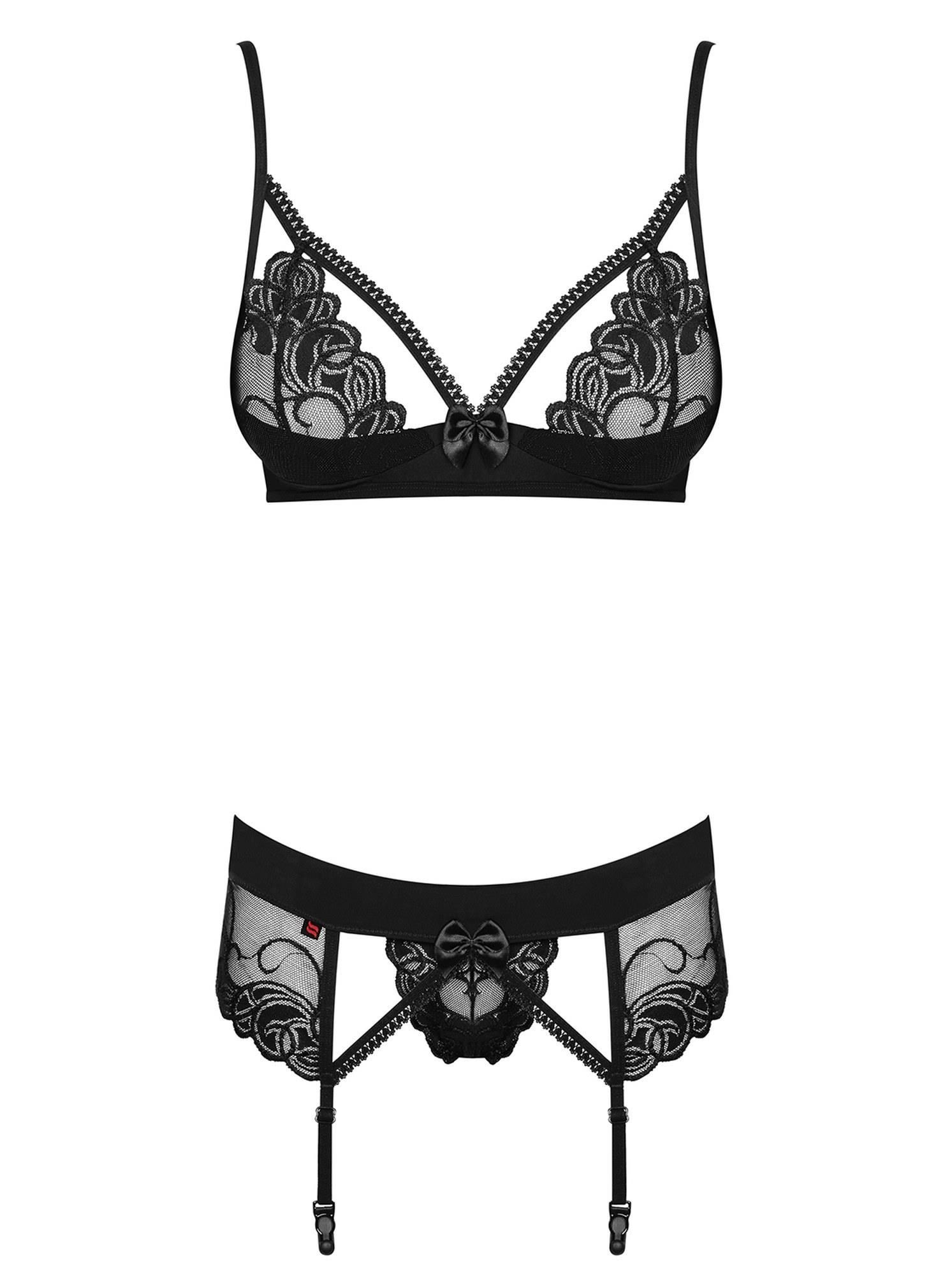 Кружевной эротический комплект Obsessive Wonderia, L/XL (черный)