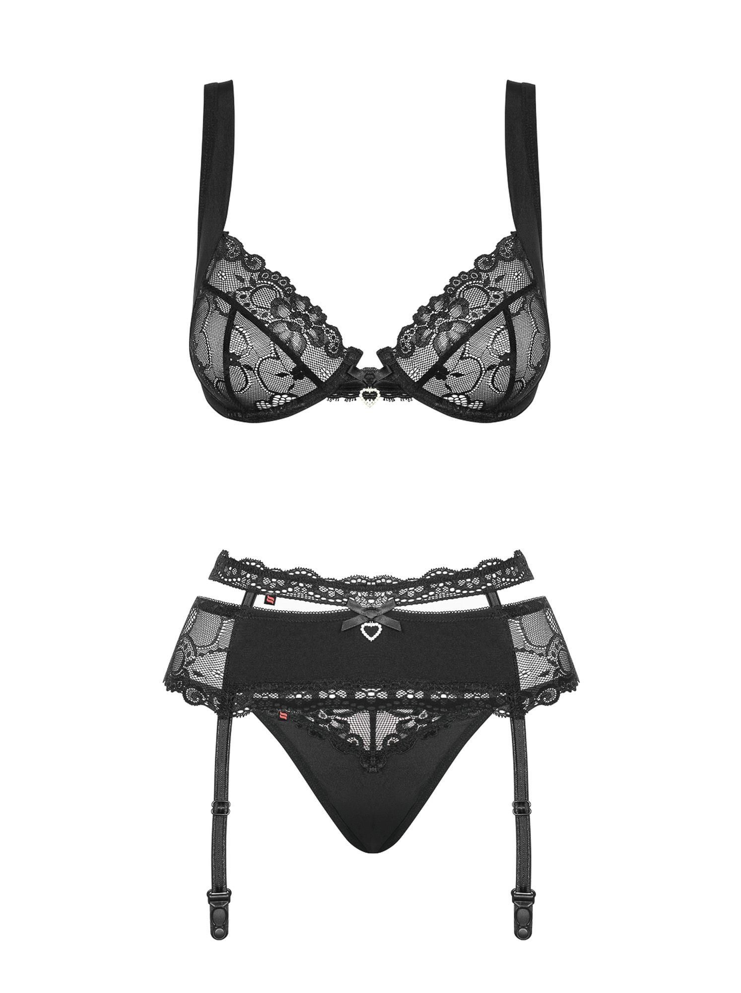 Комплект белья Obsessive Heartina, L/XL (черный)