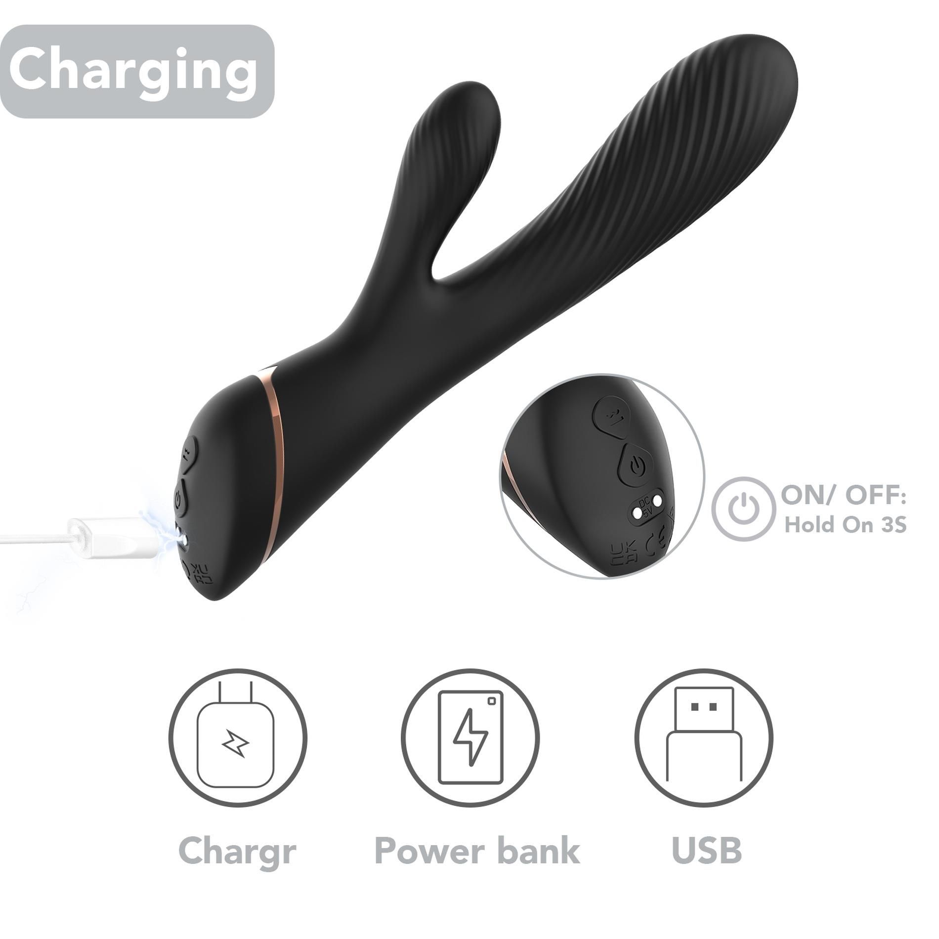 Wibrator królik B - Series Joy Hare, 20.5 cm (czarny)