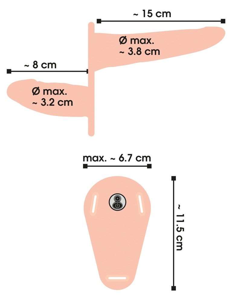Podwójny strapon Vibrating Double Strap-On, 15,7 cm (cielisty)