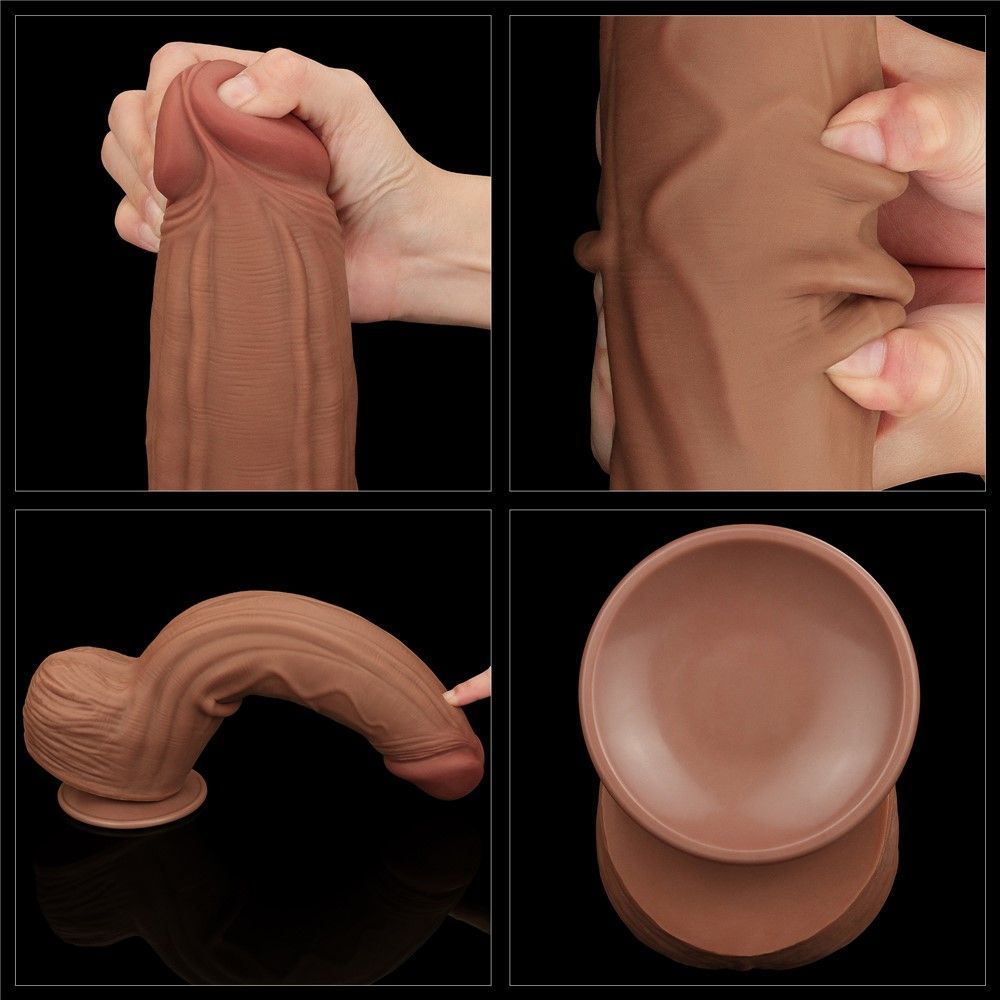 Dildo LoveToy Sliding-Skin Dual Layer Dong King Sized, 31 cm (brązowy)