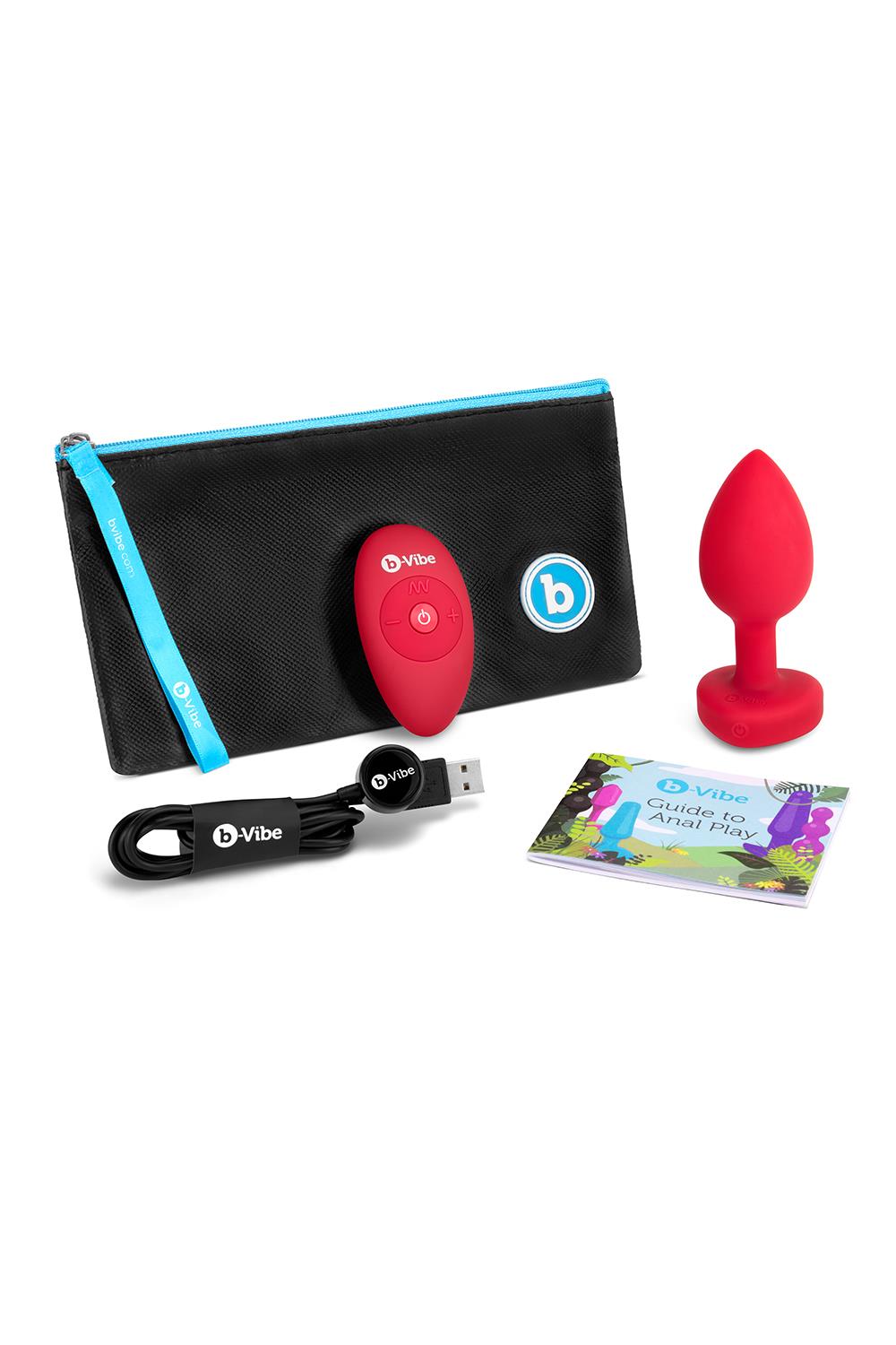 Korek analny B-Vibe Vibrating Heart M/L, 10,5 cm (czerwony)