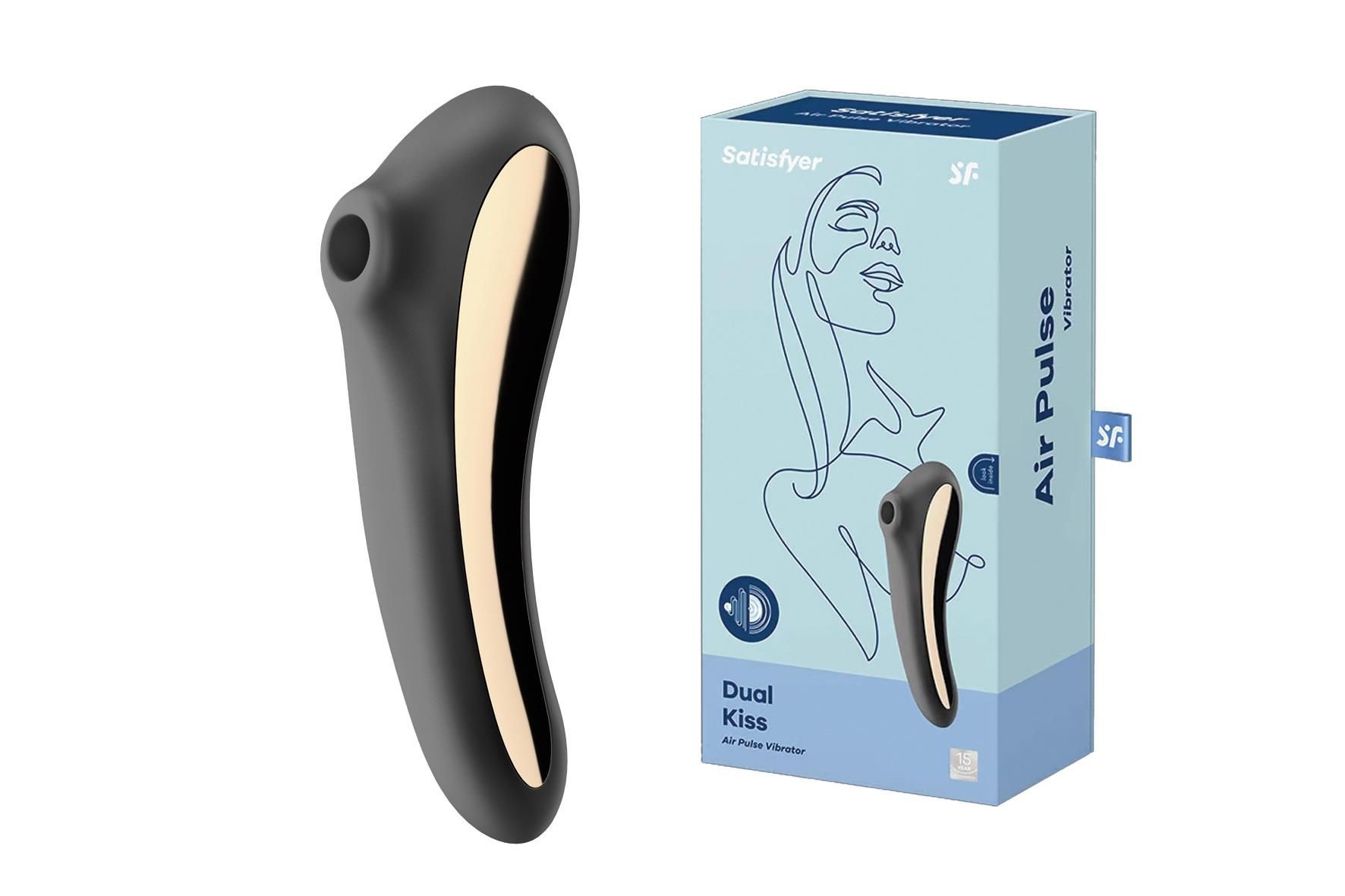 Вакуумный стимулятор клитора с вибрацией Satisfyer Dual Kiss (черный)