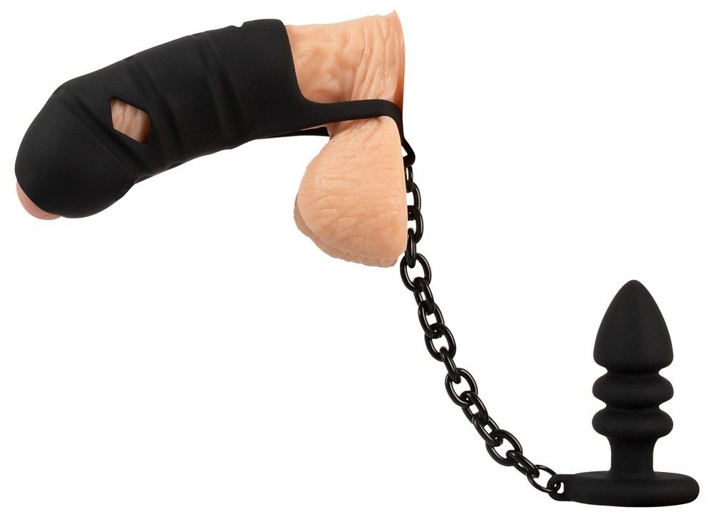 Пояс верности для мужчин Black Velvets Cock Cage With a Butt Plug, 11.5 см (черный)