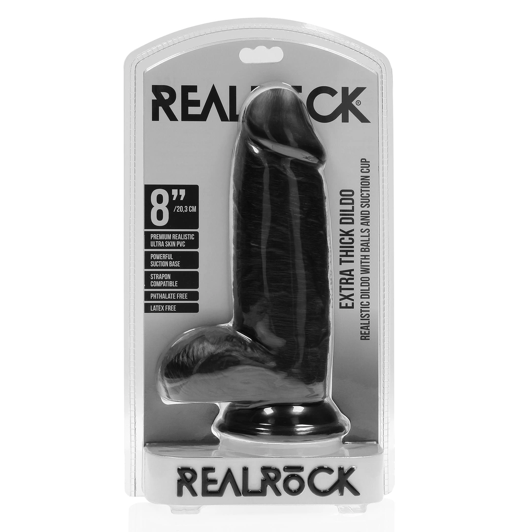 Фаллоимитатор RealRock Extra Thick 8”, 20.3 см (черный)
