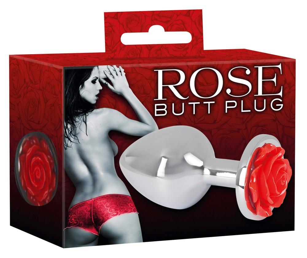 Korek analny Rose Butt Plug, 9 cm (srebro)