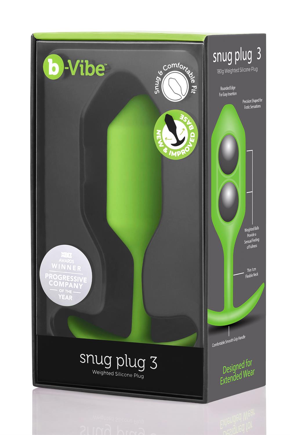 Korek analny B-Vibe Snug Plug 3, 12.7 cm (zielony)