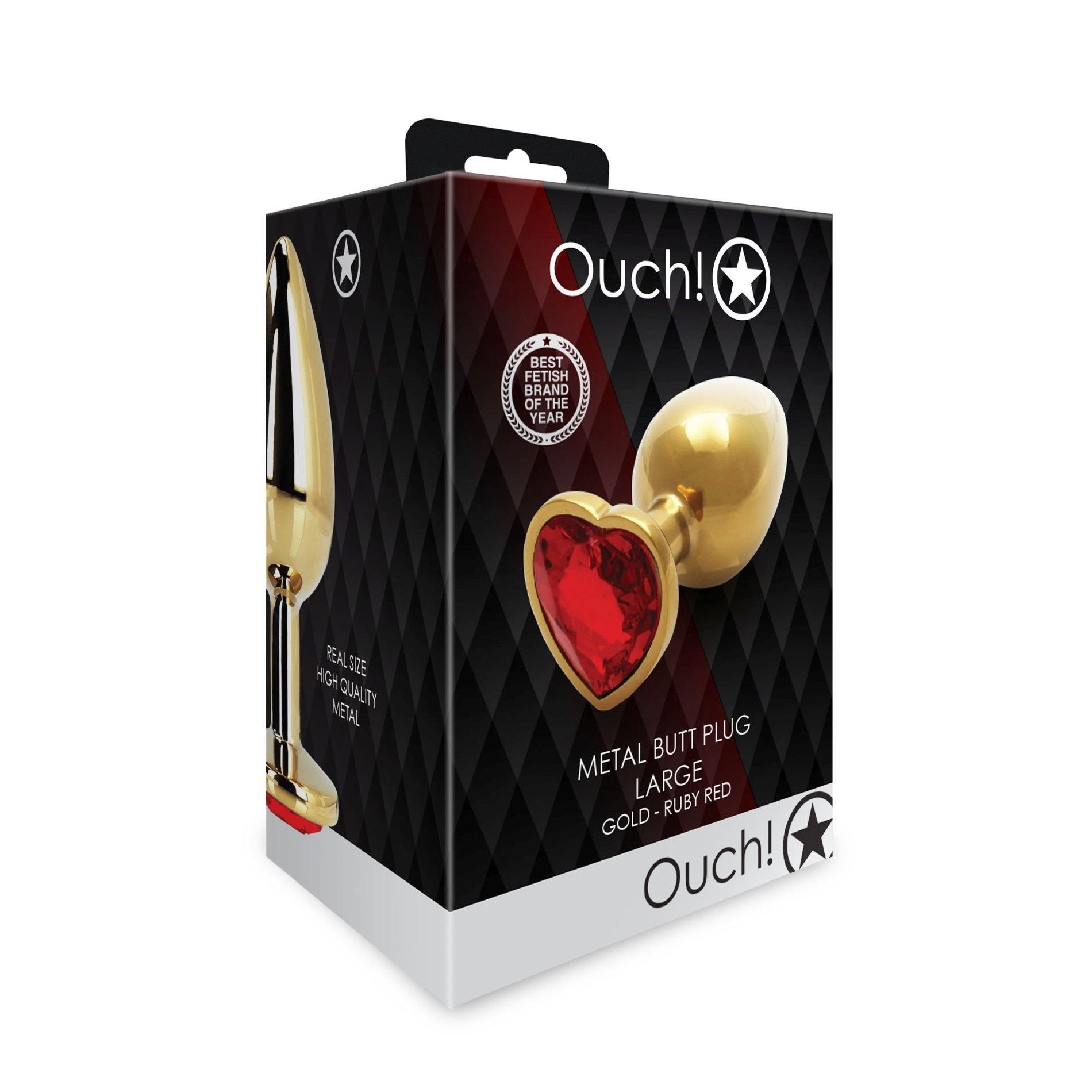 Анальная пробка Ouch! Heart Gem Butt Plug  L, 8.1 см (золотистый)