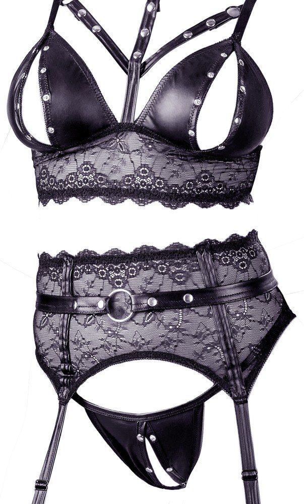 Эротический комплект Cottelli Collection Bondage Bra Suspender, M (черный)