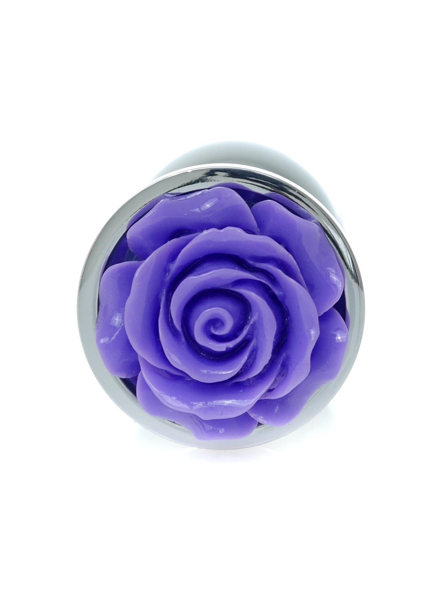 Metalowy korek analny Boss Jewellery Silver Plug Rose, 9 cm (fioletowy)