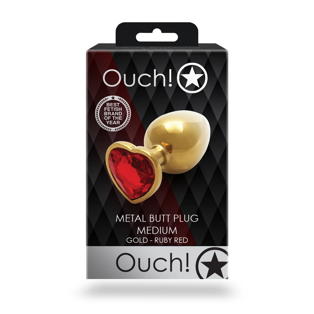 Анальная пробка Ouch! Heart Gem Butt Plug  M, 7.1 см (золотистый)