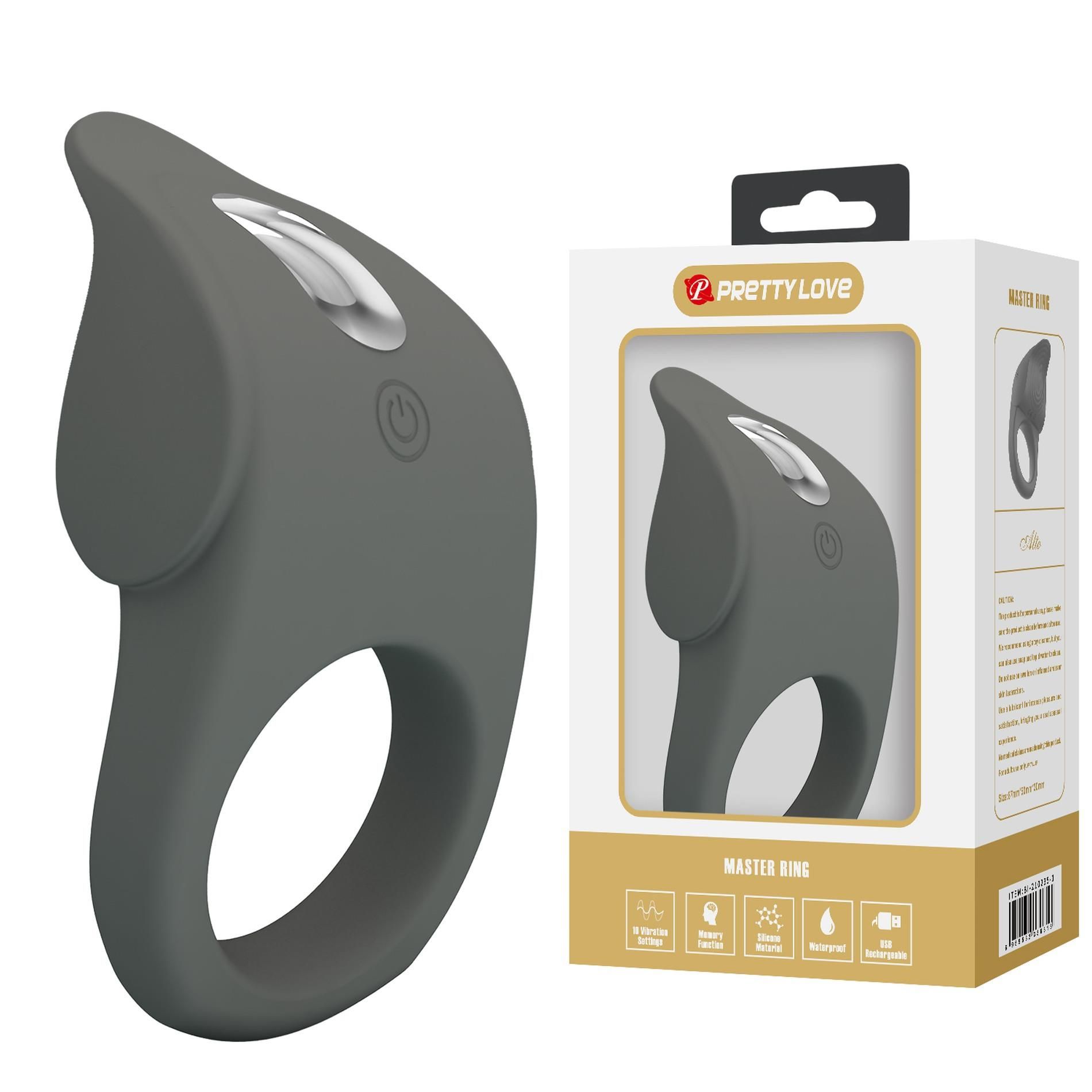 Виброкольцо Pretty Love Master ring, 8,7 см (серый)