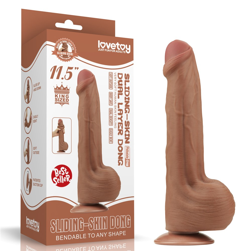 Dildo LoveToy Sliding-Skin Dual Layer Dong, 29 cm (brązowy)