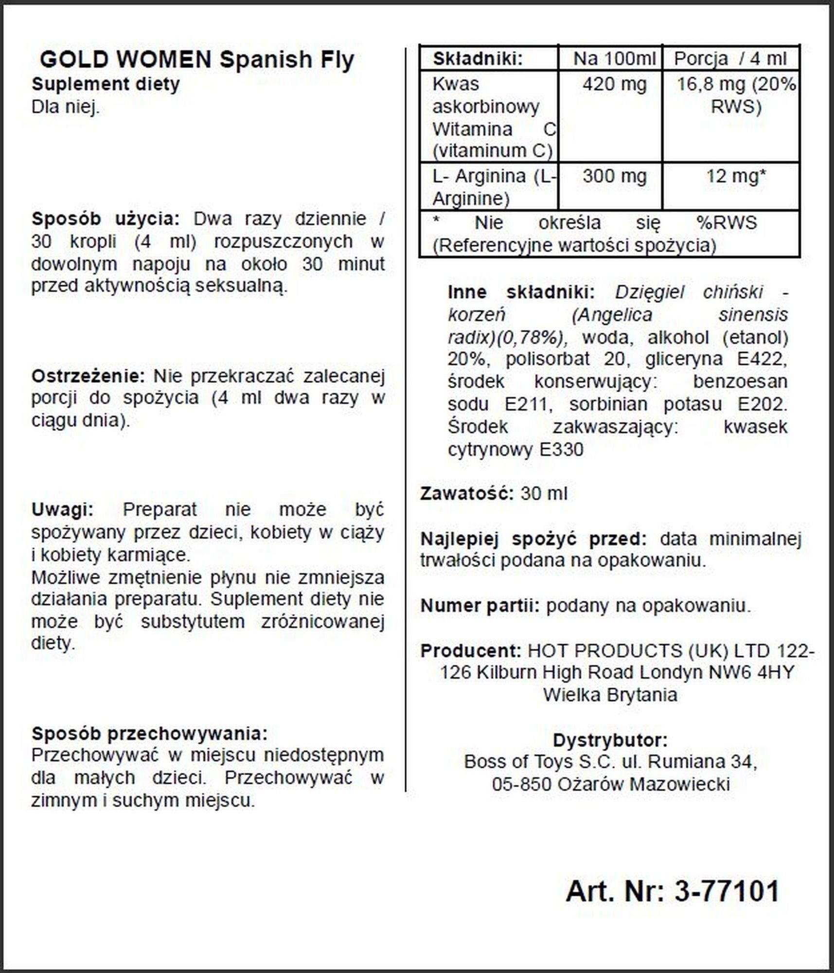 Капли Ero Spanish Fly Gold Women, 30 мл