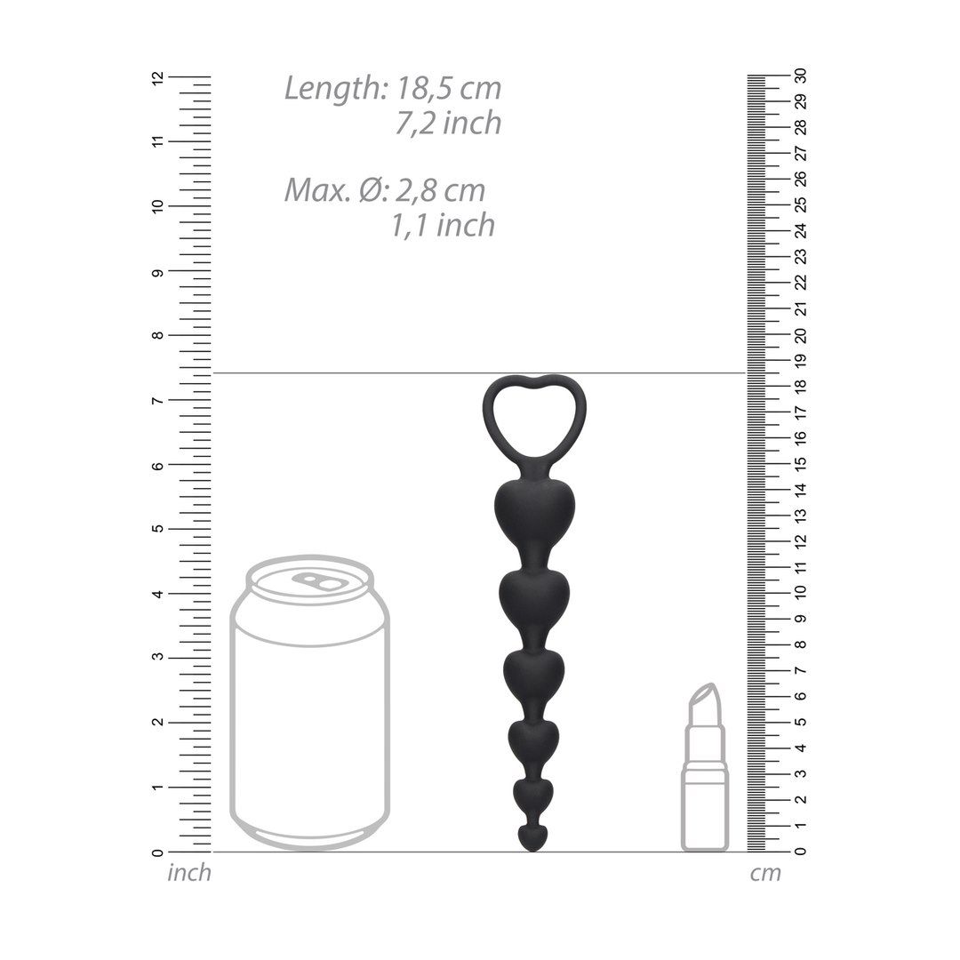 Ouch Anal Heart Beads - Łańcuszek analny, Czarny, 18.5 cm