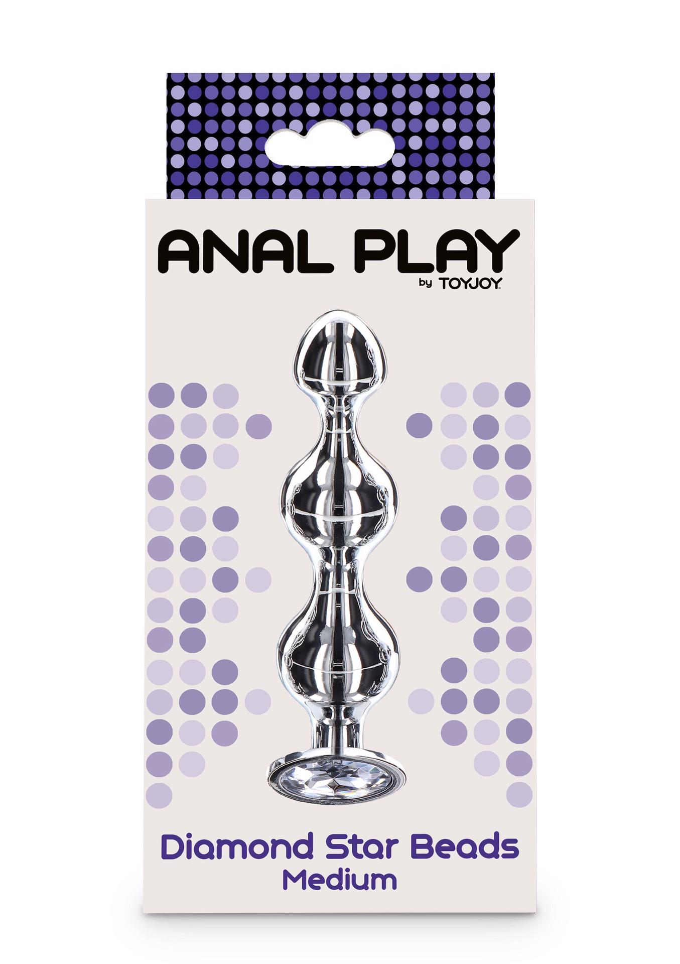 Stymulator analny Anal Play Diamond Star Beads M, 11,7 cm (srebrny)