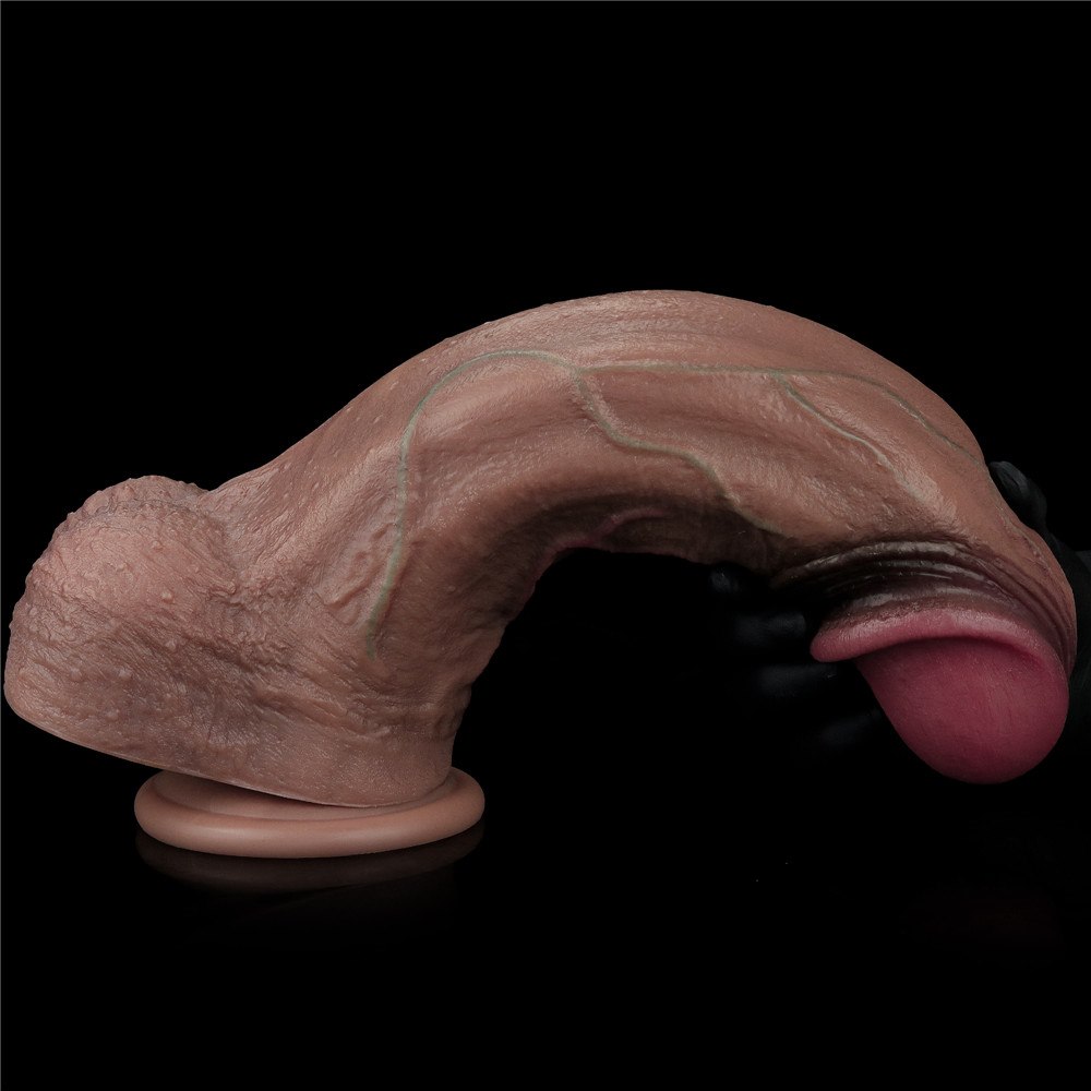 Фаломіметатор Love Toy 13" двошаровий силіконовий, 33 см (коричневий)