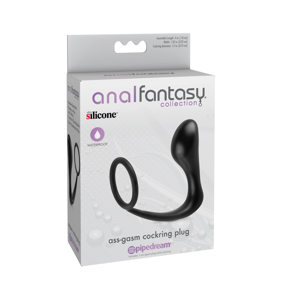 Ерекційне кільце з анальною пробкою Pipedream Ass-Gasm Cockring Plug, 10 cm (чорний)