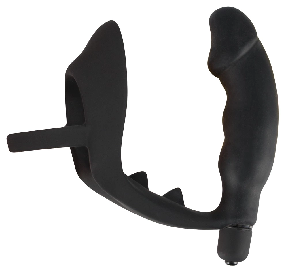Black Velvets - Wibrujący pierścień erekcyjny z korkiem analnym, Czarny, 13.5 cm