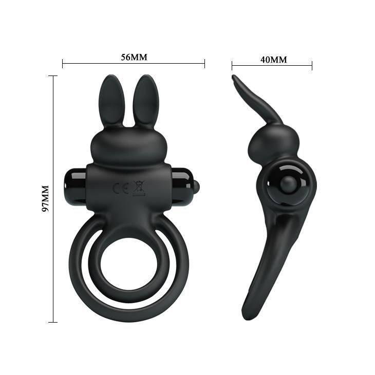 Виброкольцо Pretty Love Vibro Penis Ring Bunny III, 9,7 см (черный)