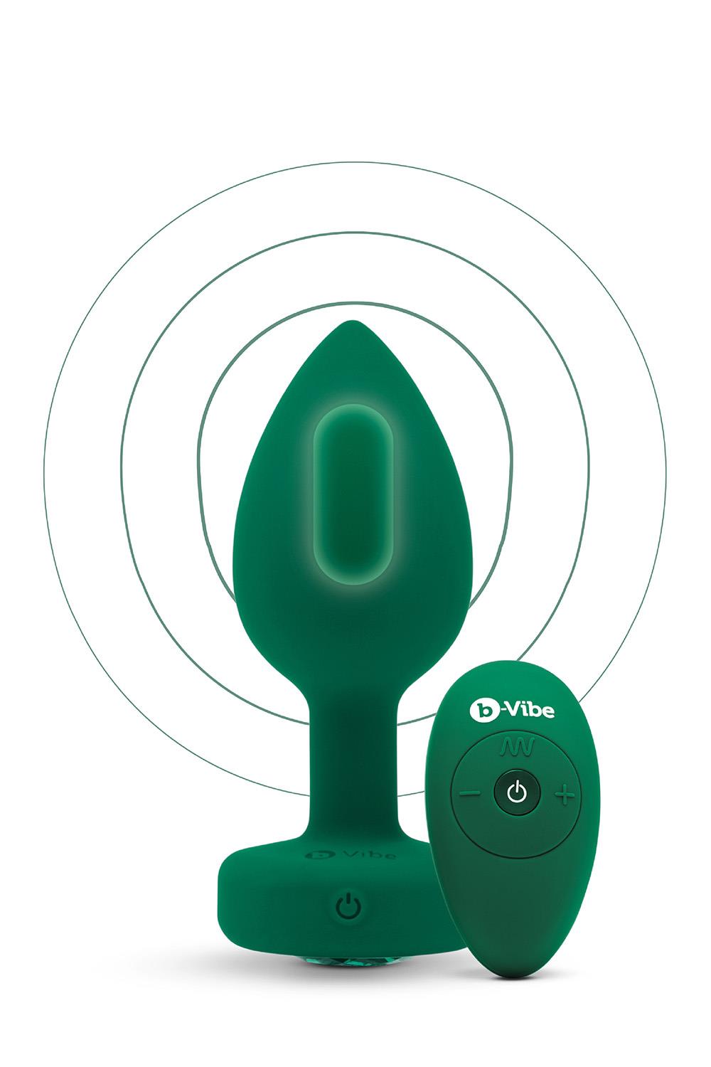 Korek analny B-Vibe Vibrating Jewel Plug M/L, 10.5 cm (zielony)