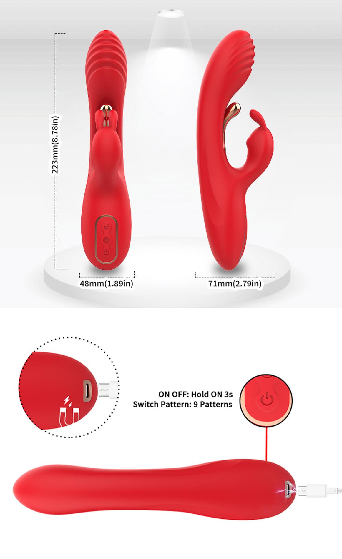 Вібратор-кролик B - Series Joy Crazy Horse Red Three-point Vibration, 22,3 см (червоний)