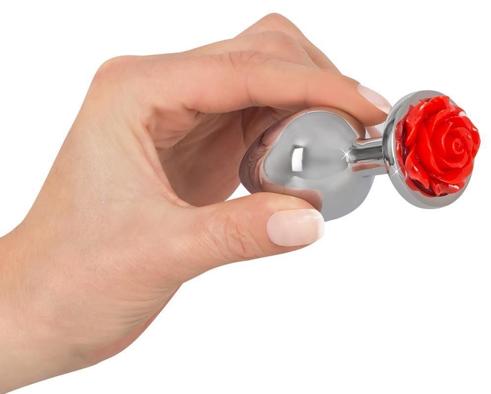 Korek analny Rose Butt Plug, 9 cm (srebro)