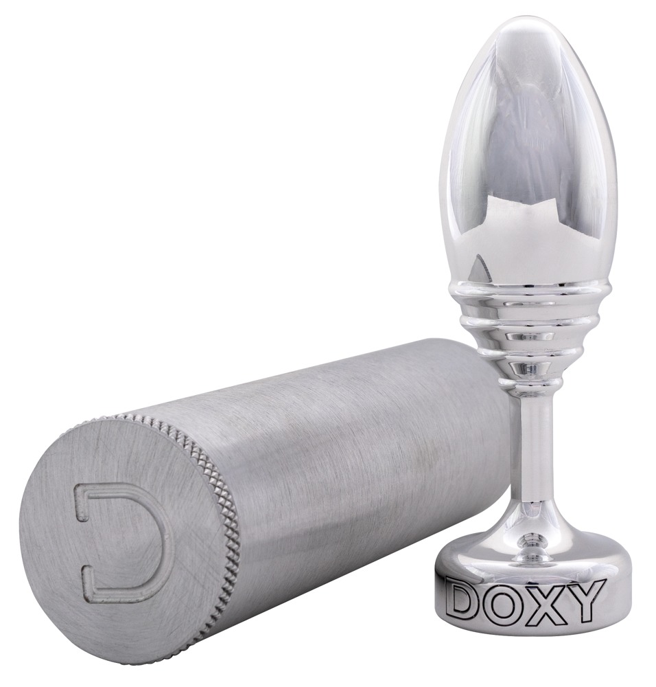 Korek analny Doxy Ribbed Butt Plug, 11 cm (srebrna)