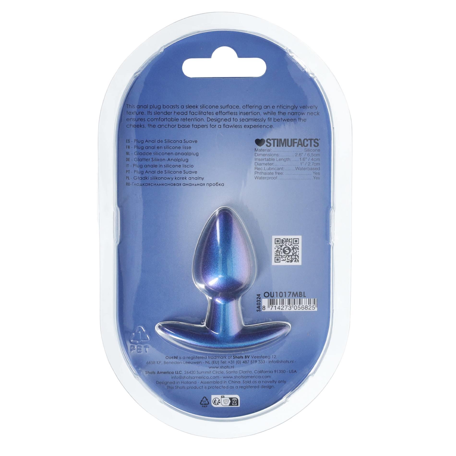 Korek analny Ouch! Smooth Anal Plug Metallic S, 6.5 cm (niebieski)