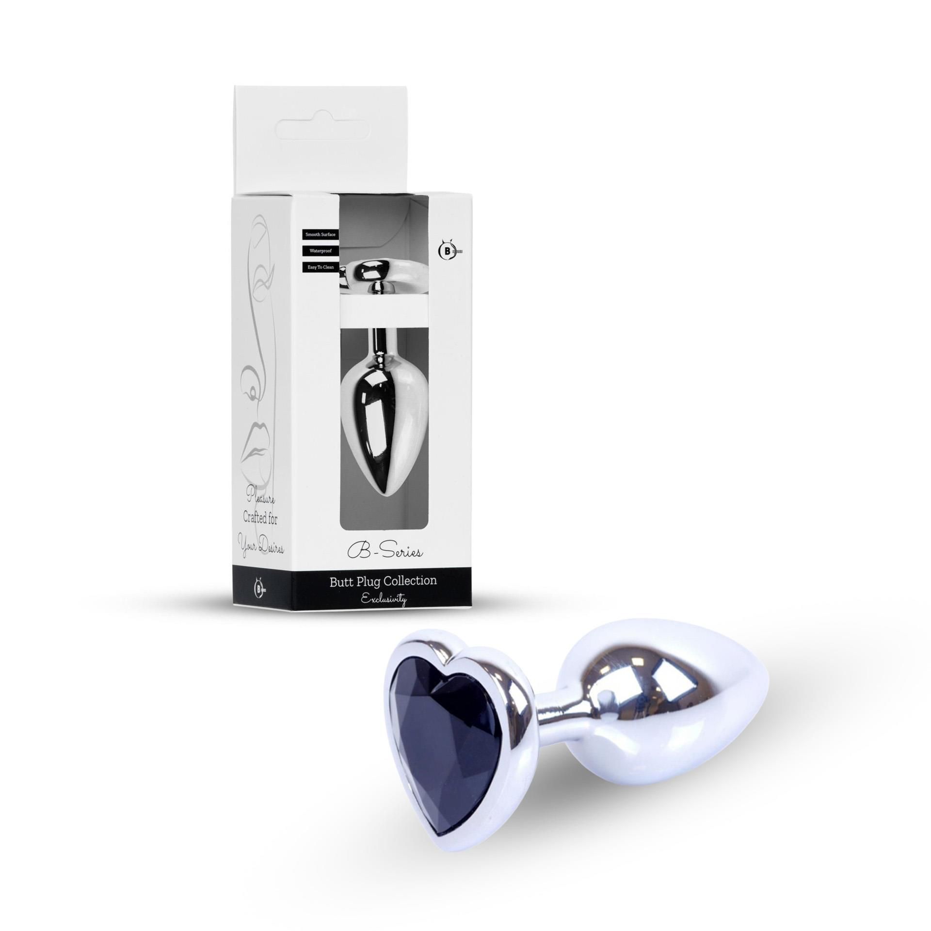 Korek analny B - Series HeavyFun Jewellery Silver Heart, 7 cm (czarny)