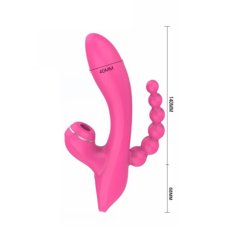 Вибратор Sweet Play Sucking Vibrator With Anal Beads A3, 20.8 см (розовый)