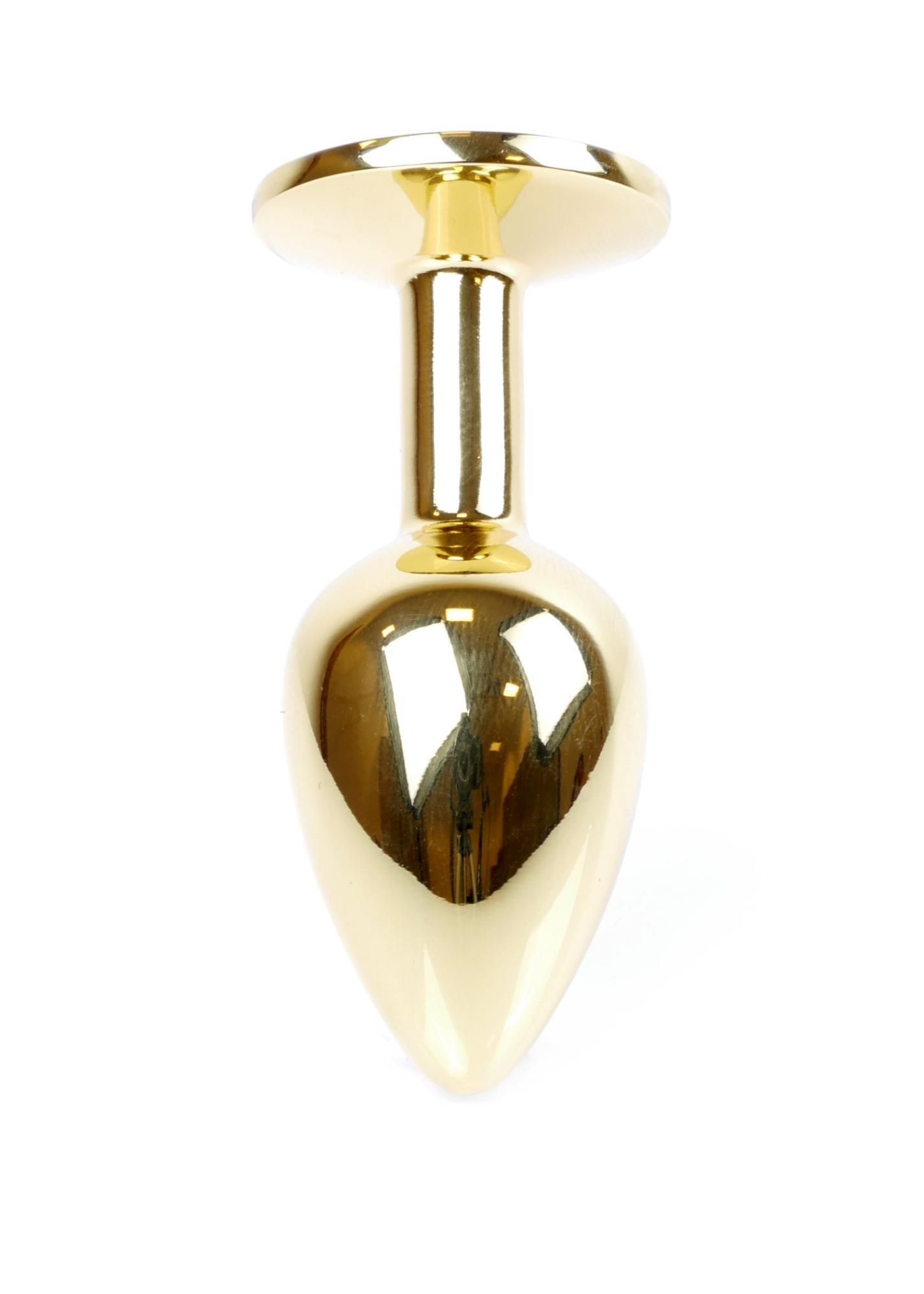 Металева анальна пробка з кристалом Boss Jewellery Gold Plug, 7 см (прозорий)