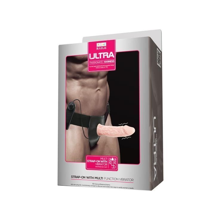 Фалопротез з вібрацією Baile Ultra Passion Harness, 15,5 см (тілесний)