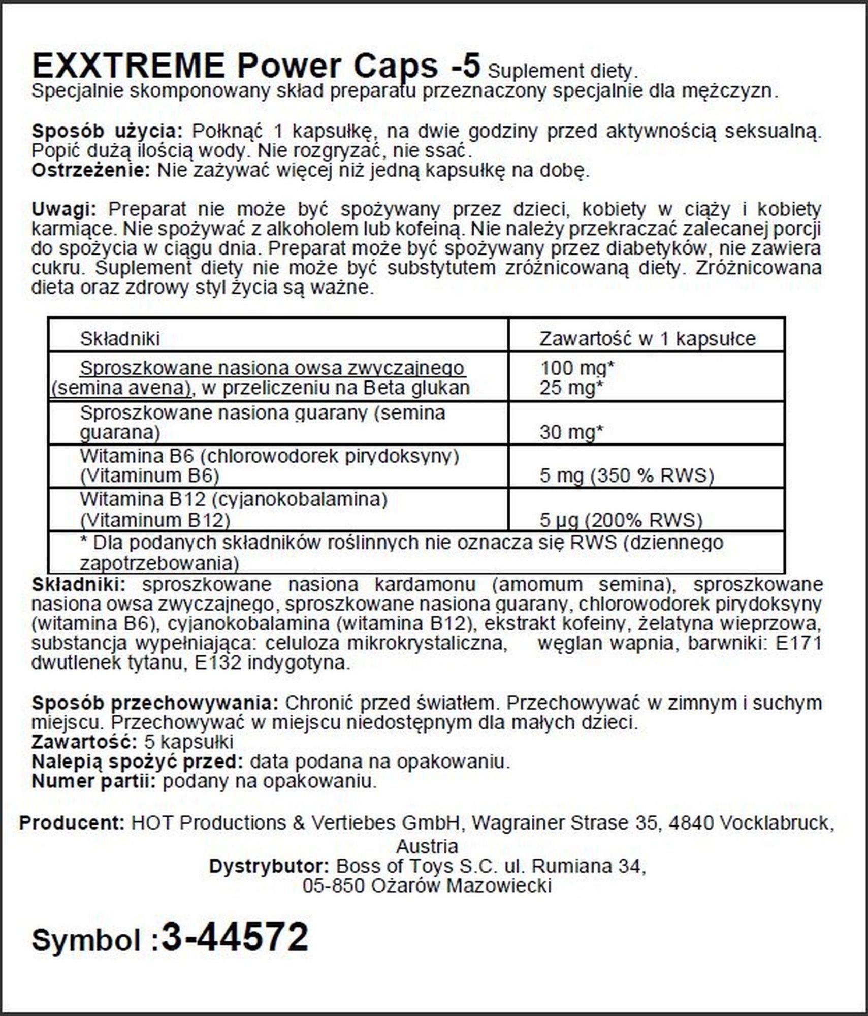 Kapsułki zwiększające potencję u mężczyzn Hot Exxtreme Power Caps, 5 szt