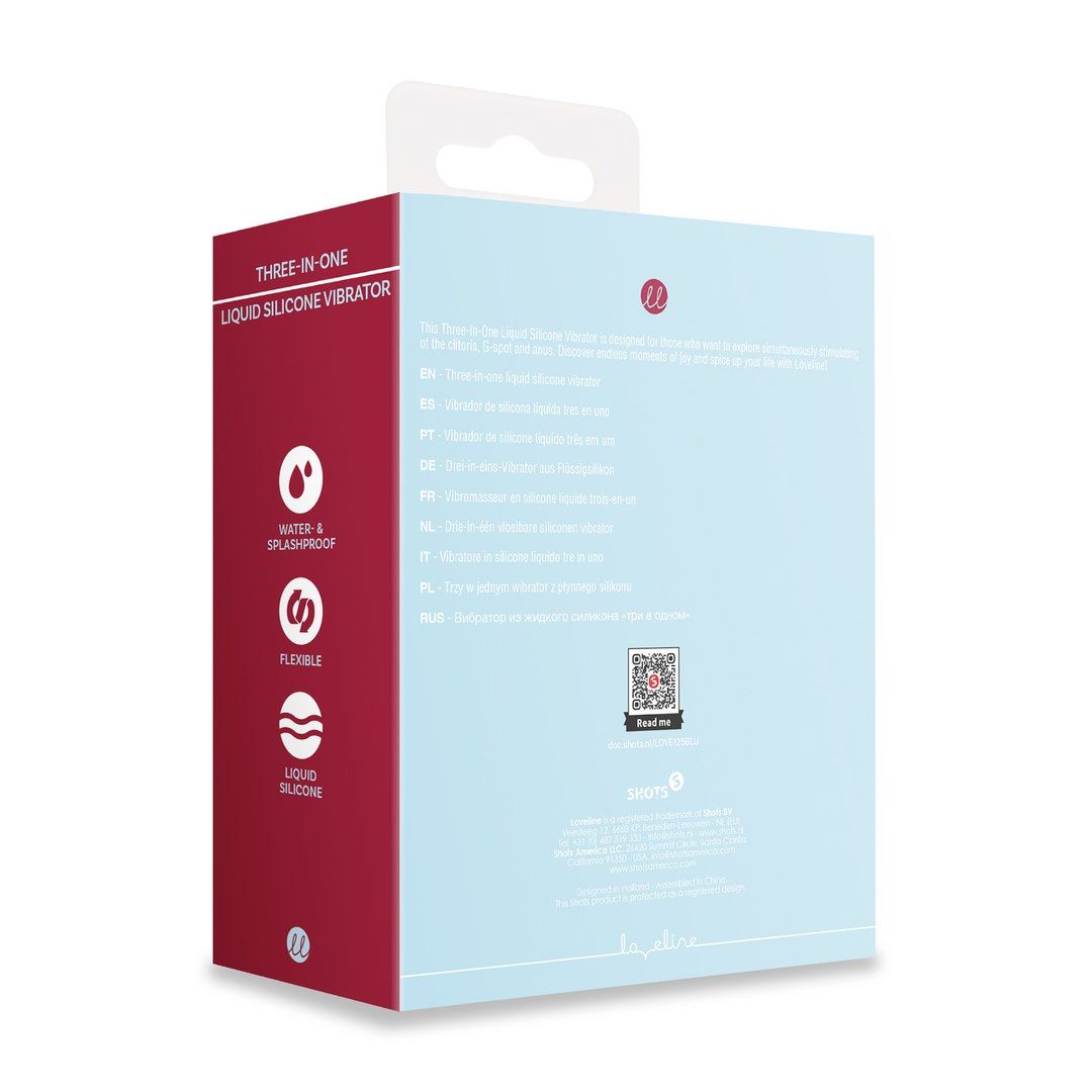 Вібратор Shots Three-In-One Liquid Silicone Vibrator, 11.4 см (блакитний)