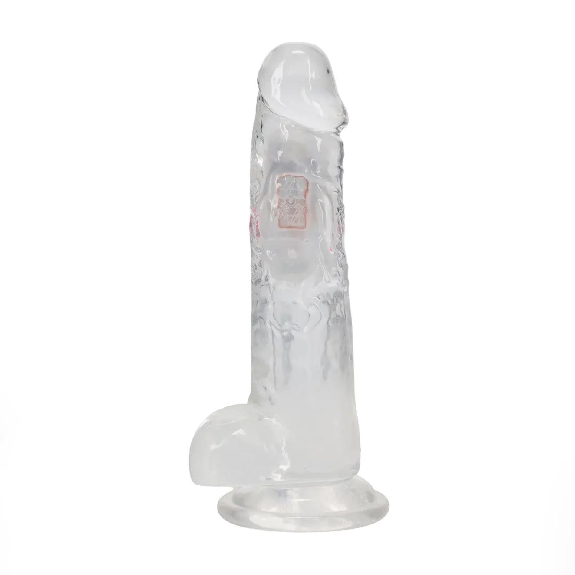 RealRock LED Vibrating Straight Cock with Balls - Dildo, Przezroczysty, 20 cm