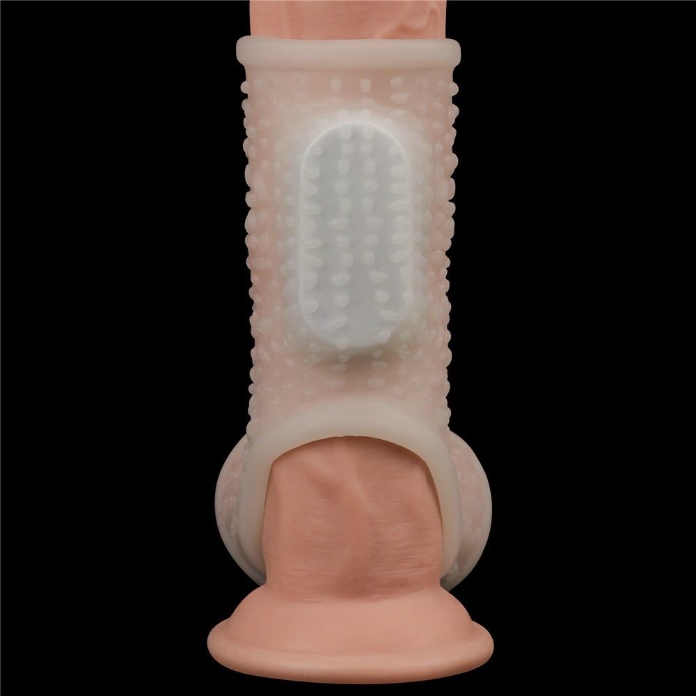 Насадка на пенис LoveToy Vibrating Drip Knights Ring with Scrotum Sleeve, 13 см (белый)
